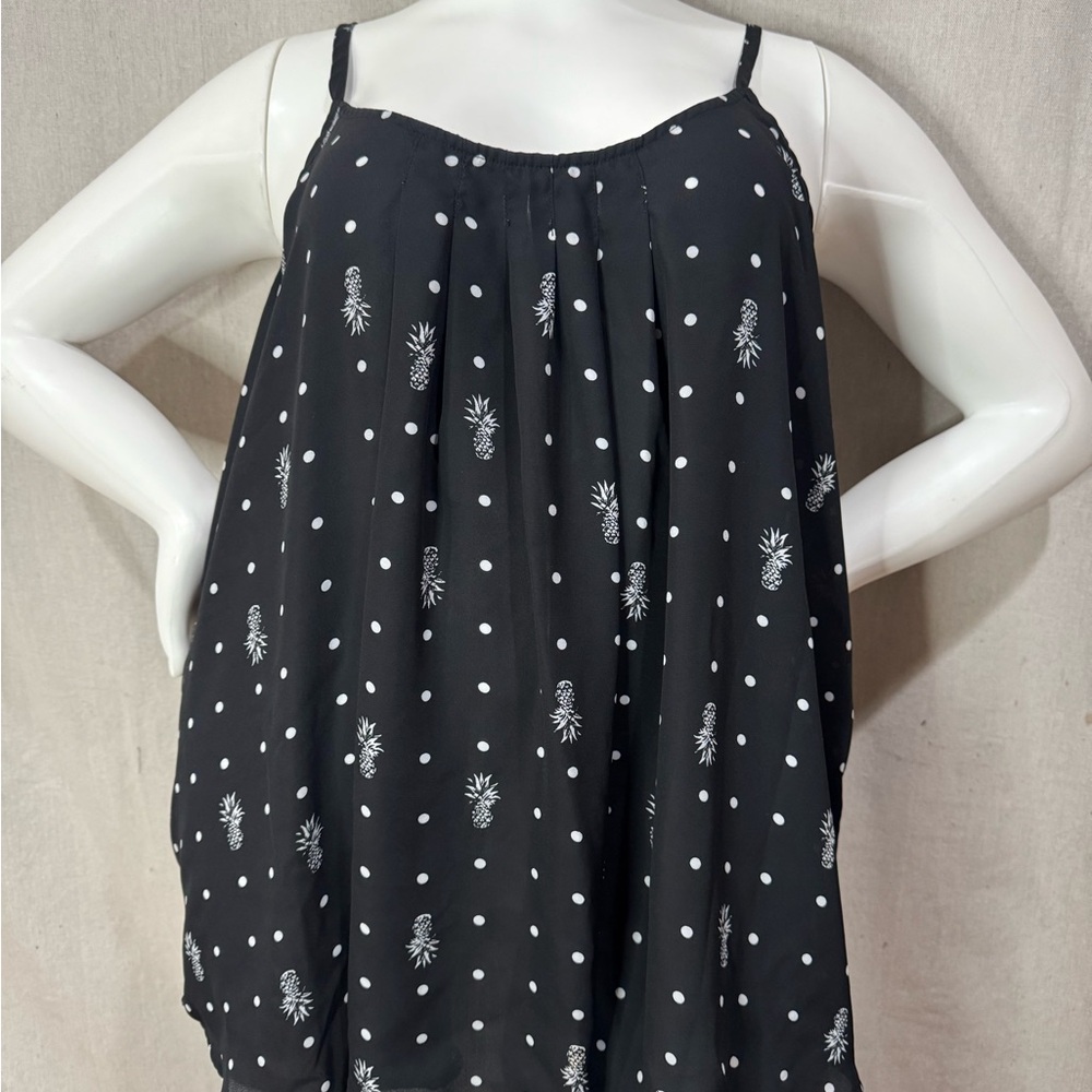 Torrid Black Top with White Polka Dots pineapple print sheer spaghetti strap 3